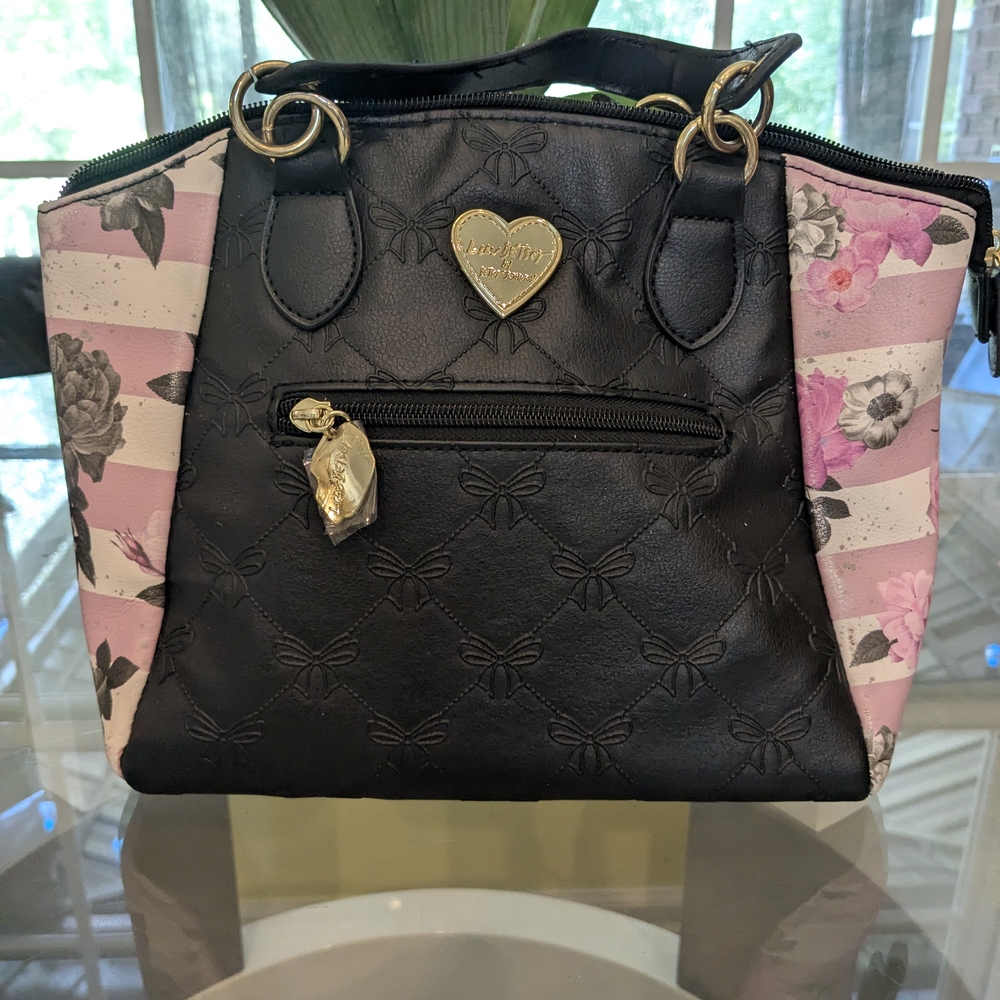 Betsey Johnson Black and Pink Floral Satchel